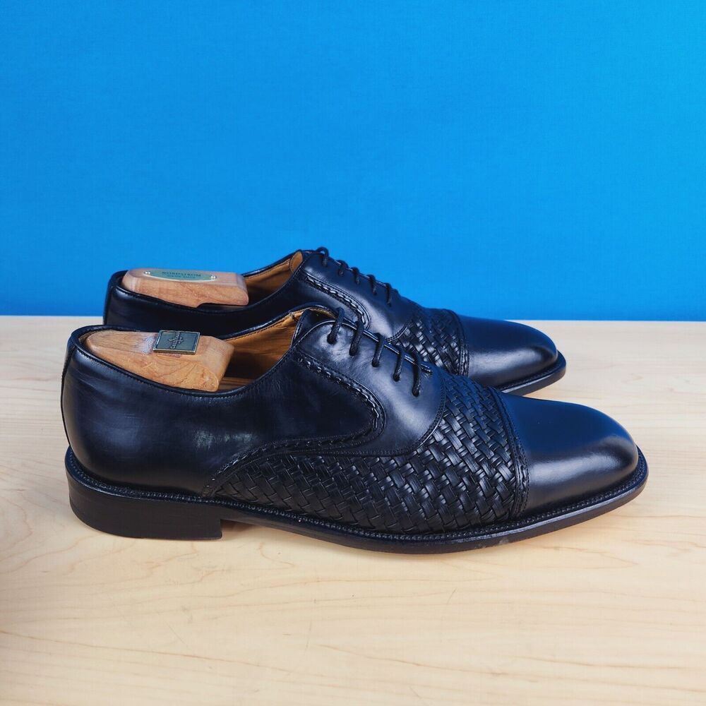 Mezlan San Juan‎ Mens 9.5 Dress shoes Black Leather Weave Oxford Cap toe Shoes